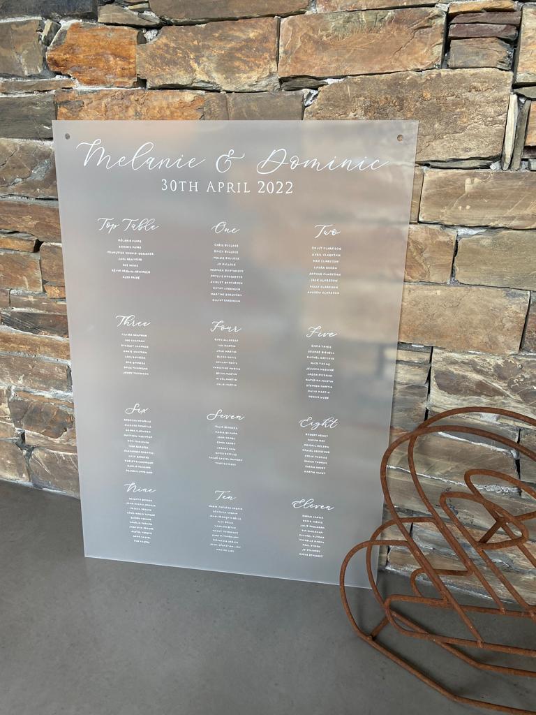 Bespoke A1 Frosted Table Plan | Hand Painted
